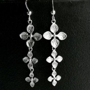 Magnolia flower sterling silver dangle drop earrings